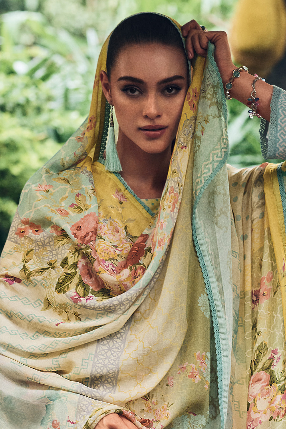 Sea Green Color Cotton Printed Unstitched Suit Material