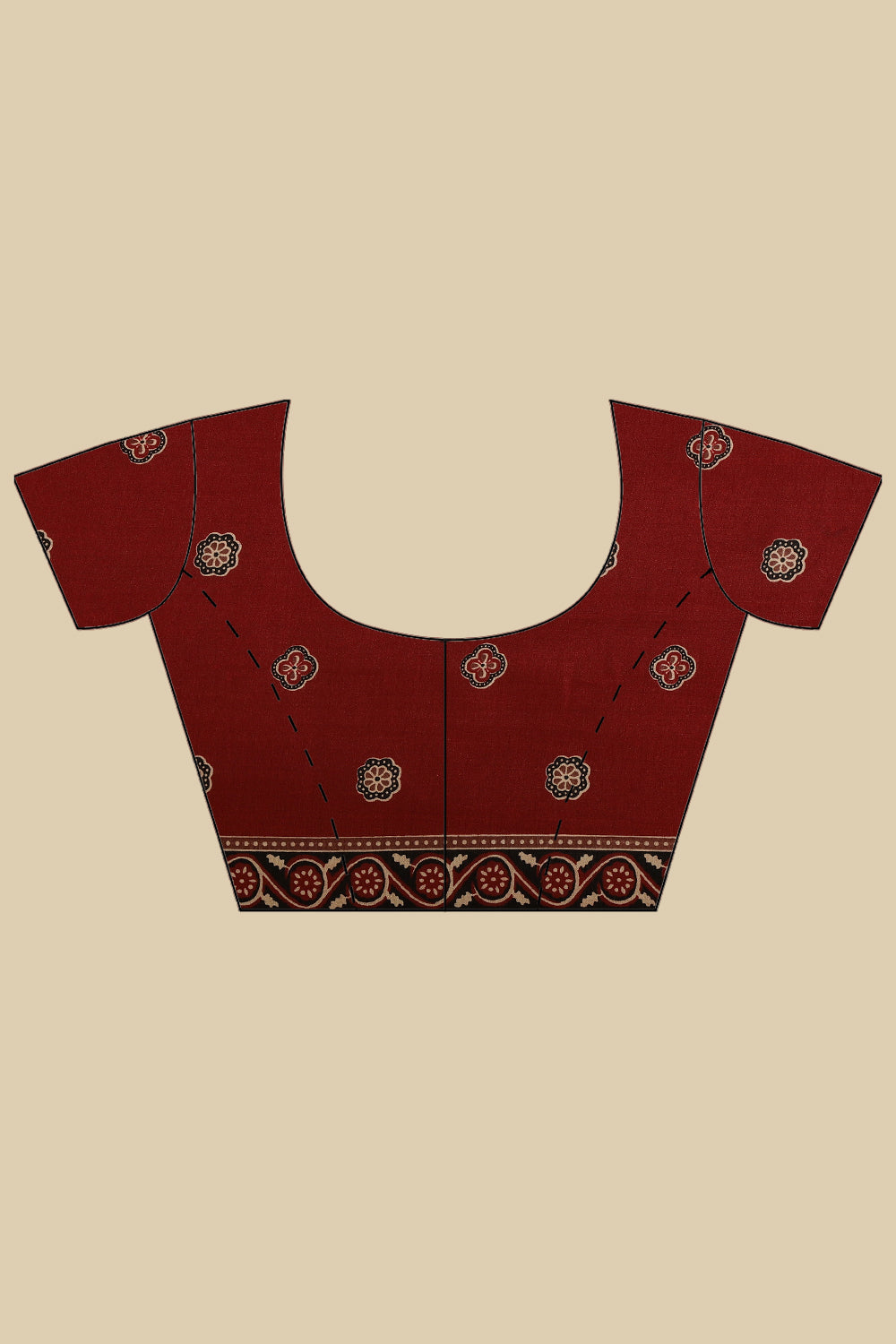Maroon Cotton Silk Ajrakh Block Printed Saree