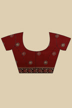 Maroon Cotton Silk Ajrakh Block Printed Saree
