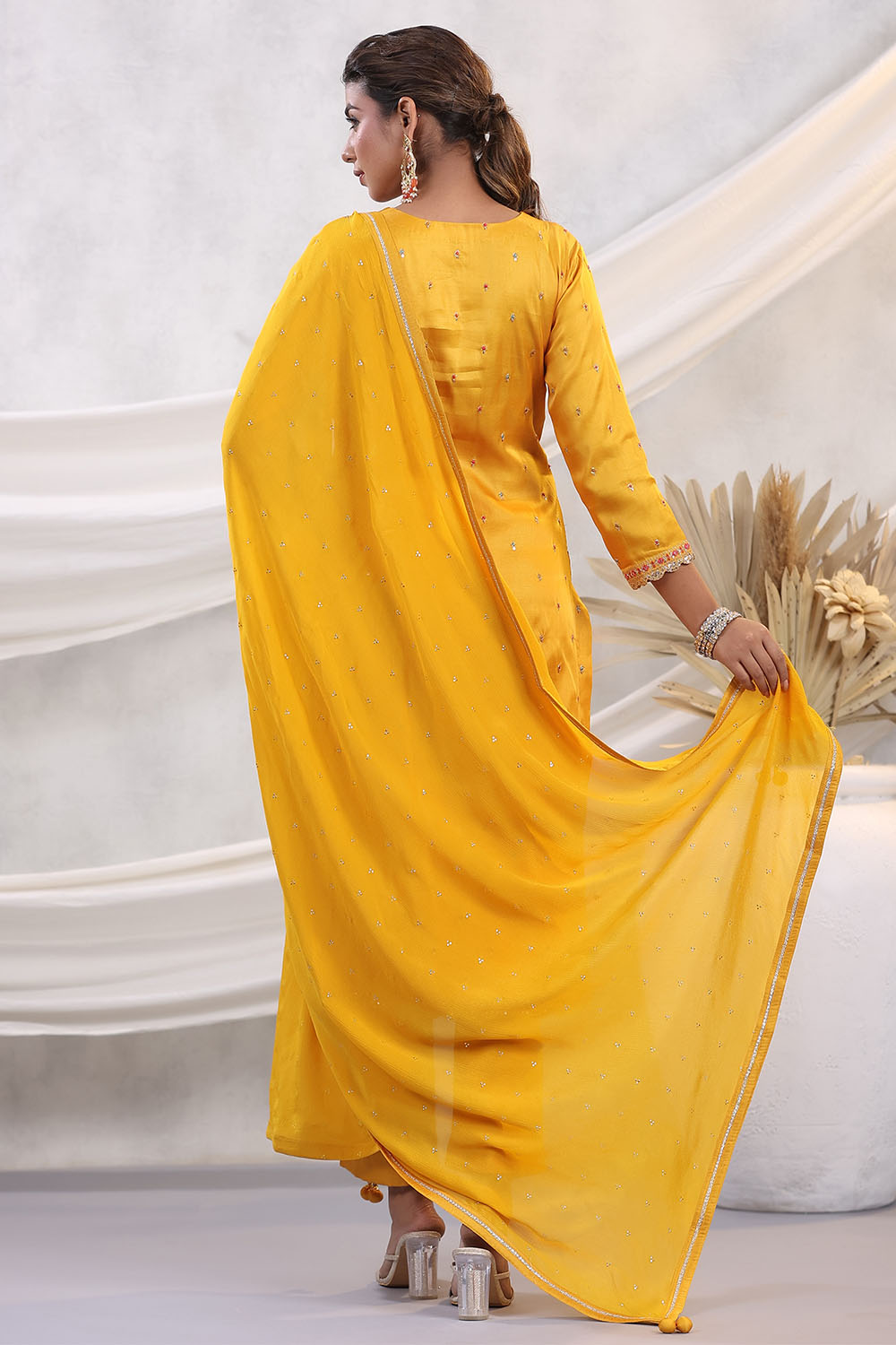 Mustard Color Embroidered Georgette Unstitched Suit Fabric