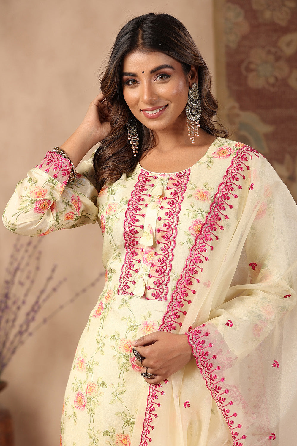 Lemon Yellow Colour Muslin Printed Suit