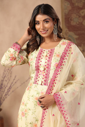 Lemon Yellow Colour Muslin Printed Suit