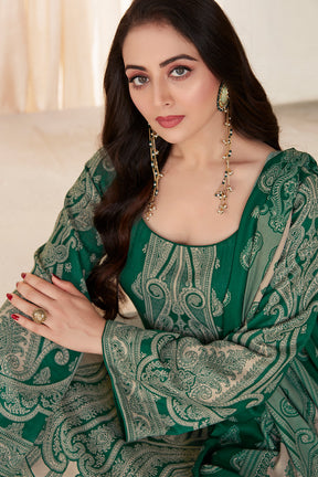 Green Colour Pashmina Woven Unstitched Suit Fabric