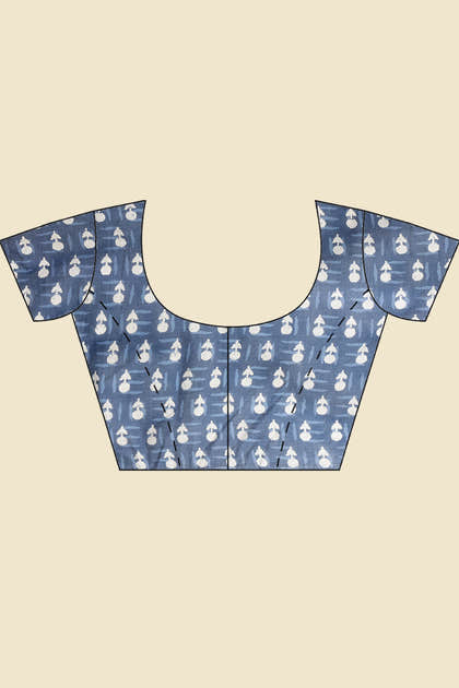 Indigo Blue Block Printed Cotton Saree