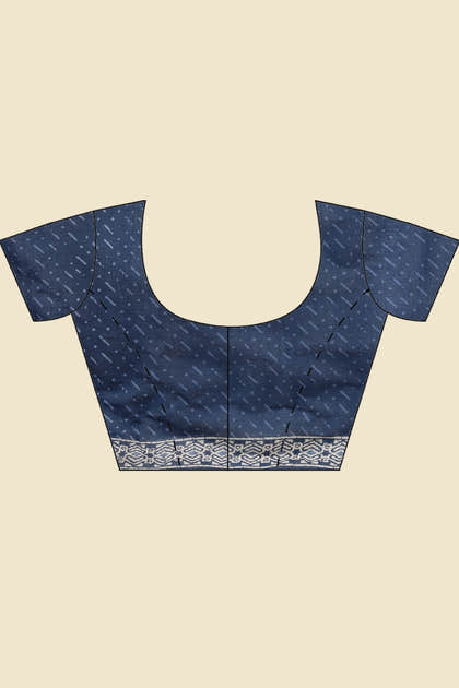 Indigo Blue Cotton Block Printed Saree