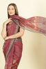 Maroon Organza Cotton Bandhani Block Printed Saree