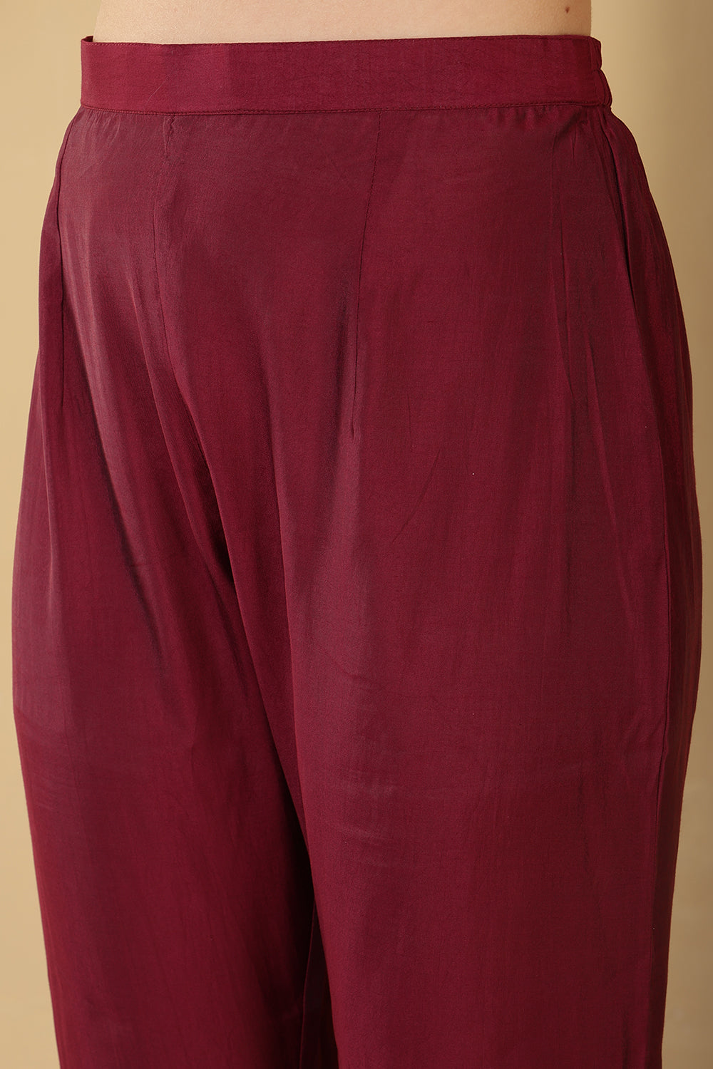 Burgundy Color Cotton Silk Printed & Neck Embroidered Suit