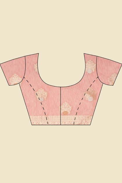 Peach Cotton Zari Woven Saree