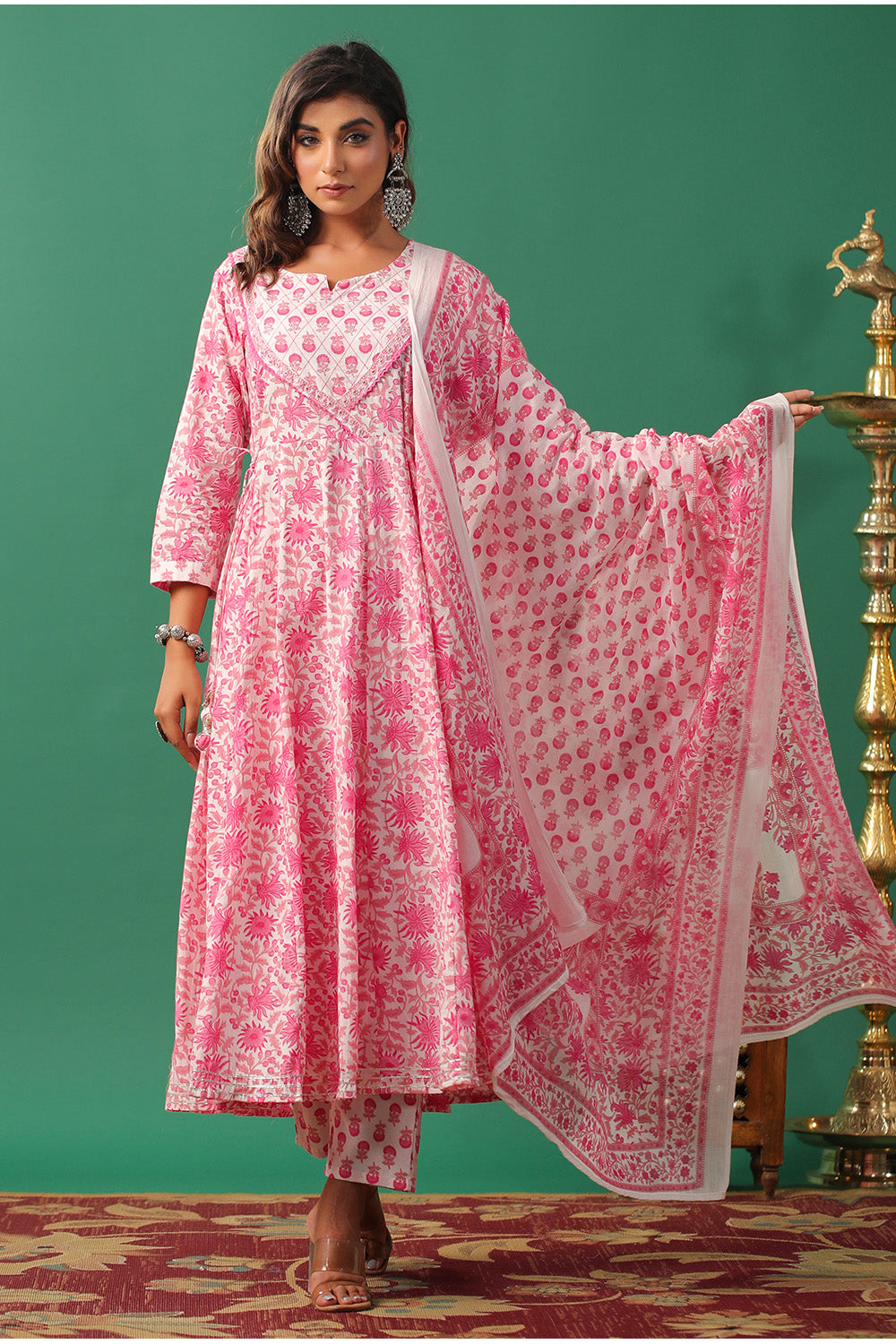 Pink Color Cotton Floral Printed Anarkali Suit