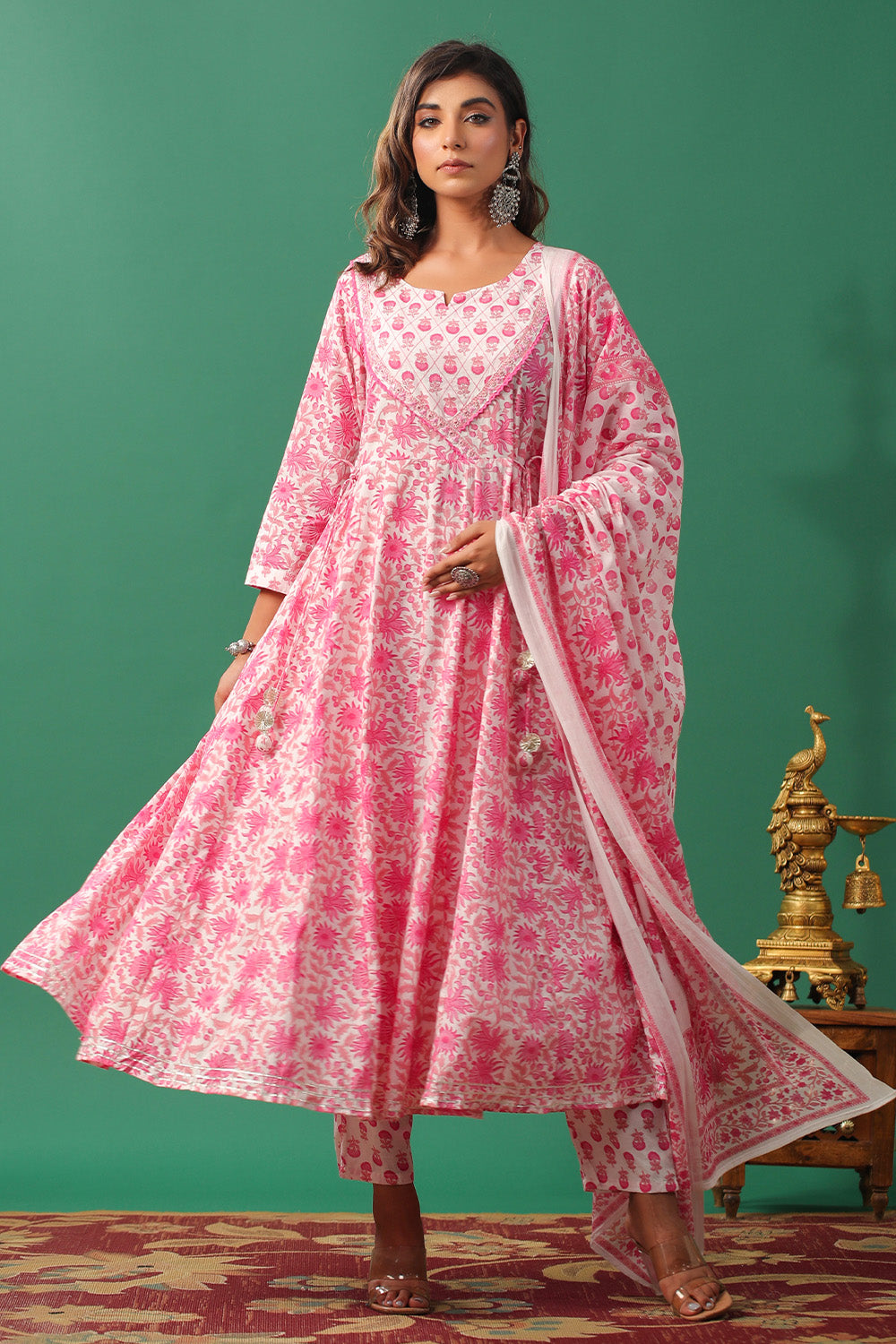 Pink Color Cotton Floral Printed Anarkali Suit