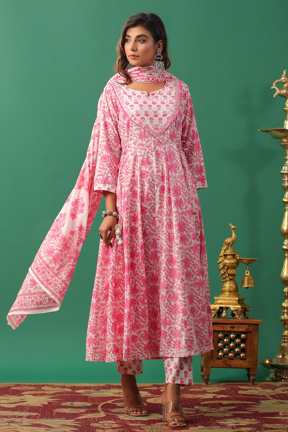 Pink Color Cotton Floral Printed Anarkali Suit