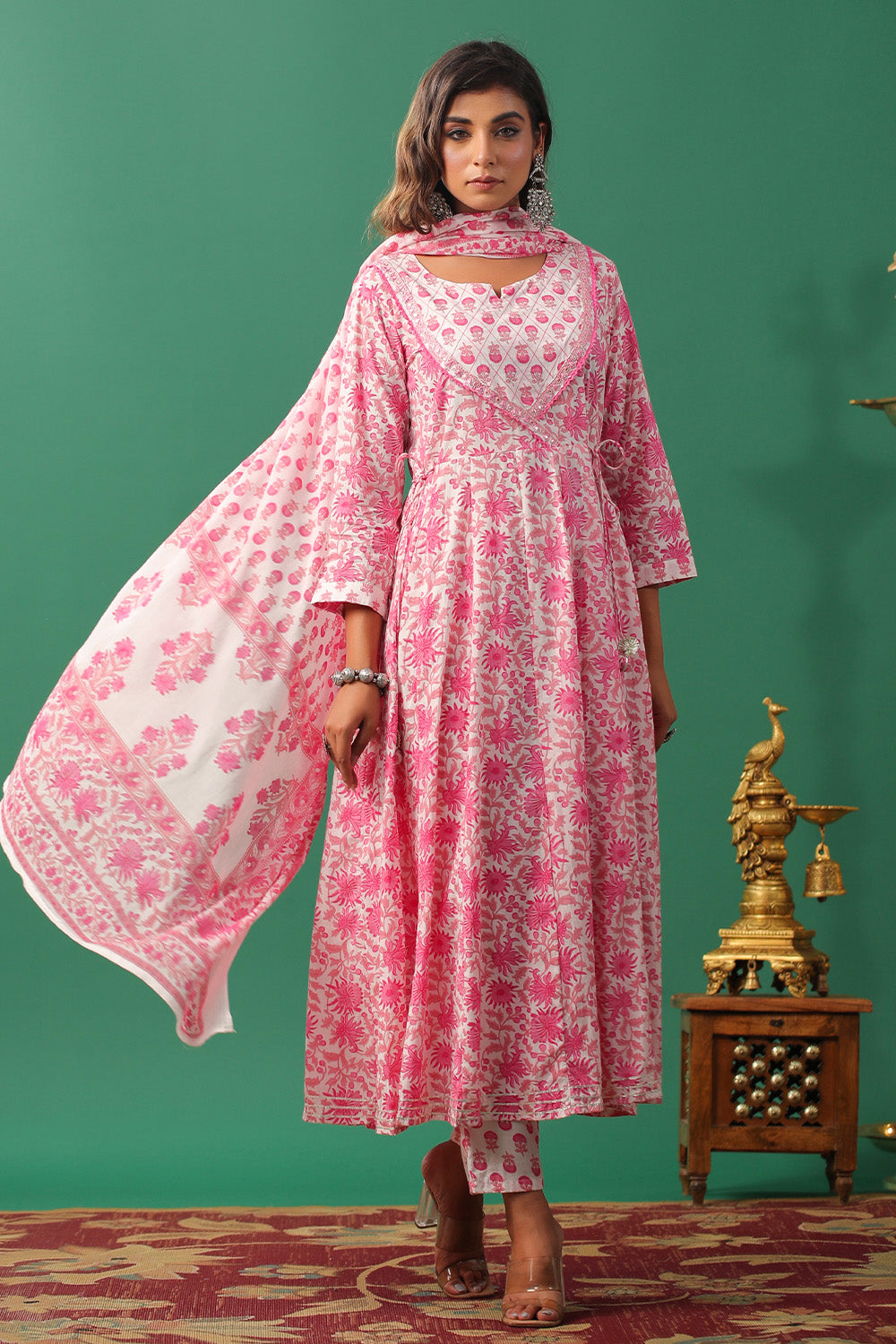 Pink Color Cotton Floral Printed Anarkali Suit