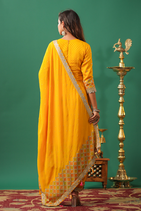 Mustard Color Embroidered Georgette Unstitched Suit Material