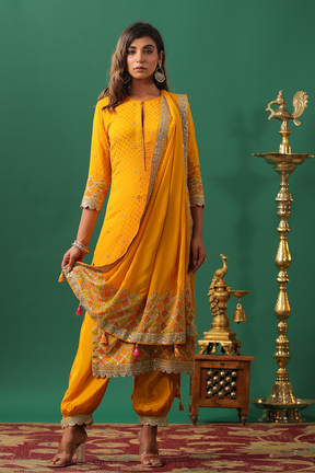 Mustard Color Embroidered Georgette Unstitched Suit Material