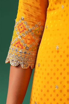 Mustard Color Embroidered Georgette Unstitched Suit Material