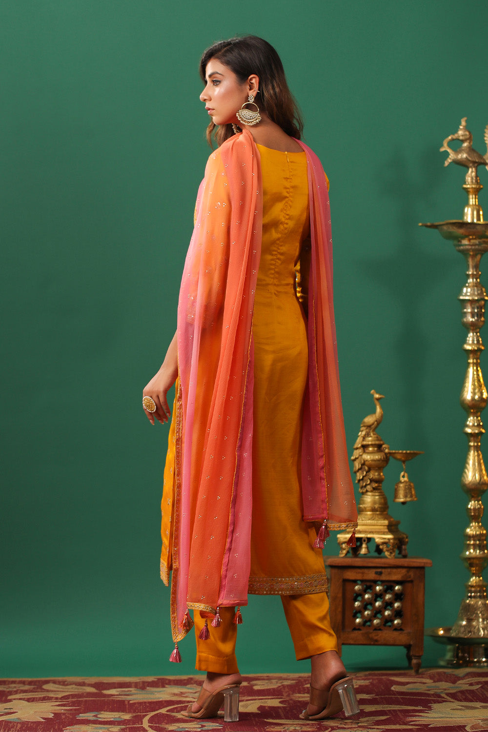 Mustard Color Embroidered Silk Unstitched Suit Material