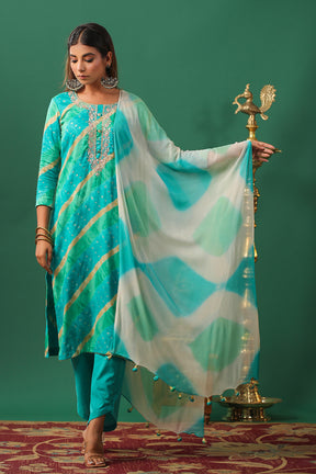 Teal Color Muslin Printed Unstitched Suit Material