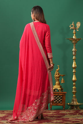 Coral Embroidered Georgette Unstitched Suit Material