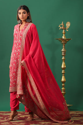 Coral Embroidered Georgette Unstitched Suit Material