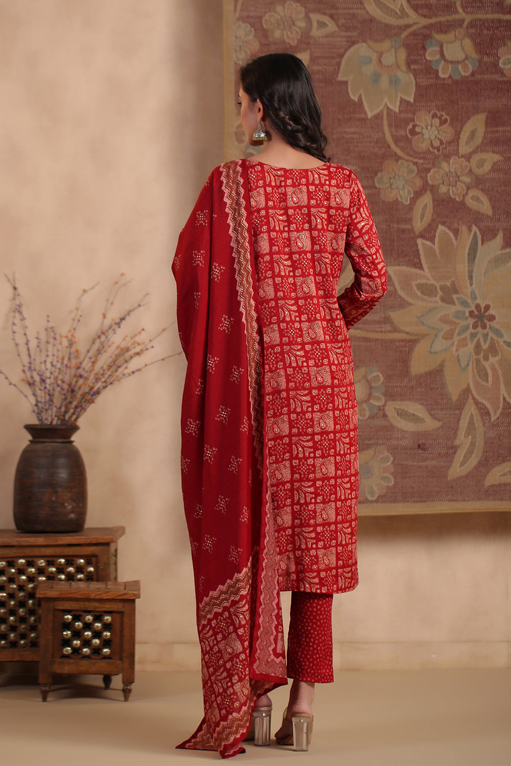 Maroon Color Printed Cotton Straight Suit