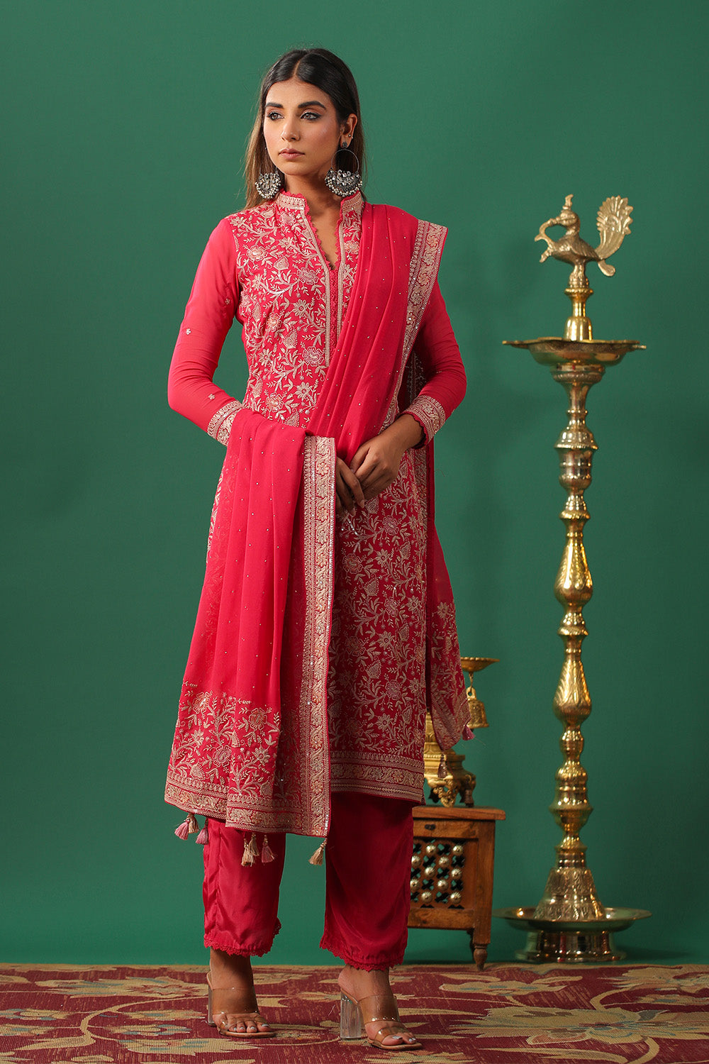 Coral Embroidered Georgette Unstitched Suit Material