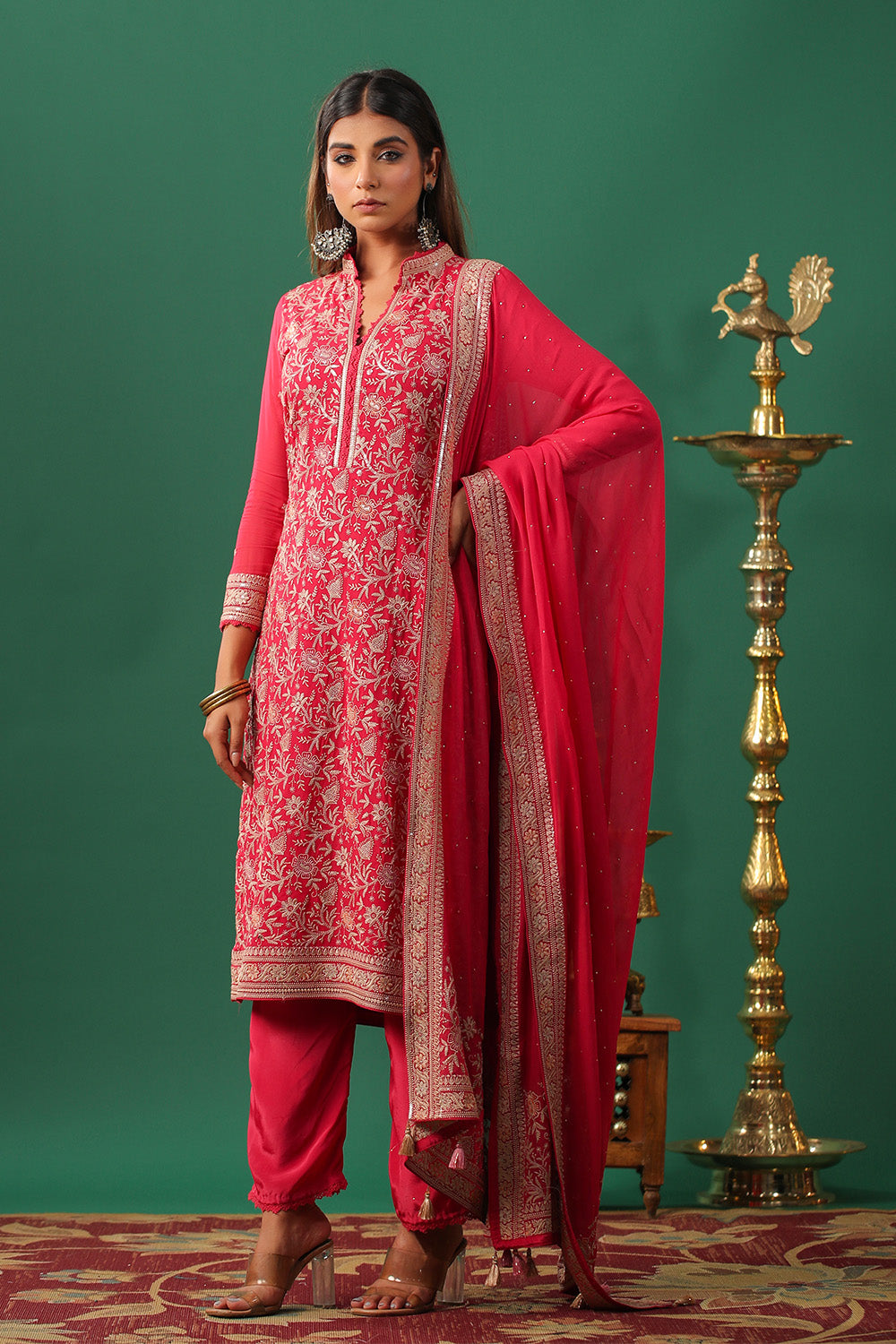 Coral Embroidered Georgette Unstitched Suit Material