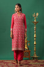 Coral Embroidered Georgette Unstitched Suit Material