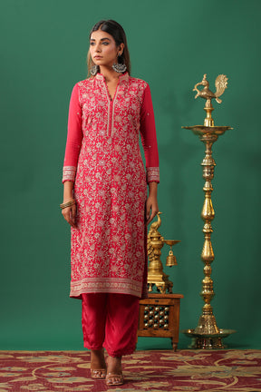 Coral Embroidered Georgette Unstitched Suit Material