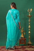Turquoise Color Embroidered Silk Unstitched Suit Material