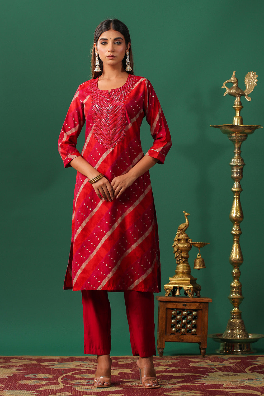 Fuchsia Pink Color Cotton Mirror Work Kurti