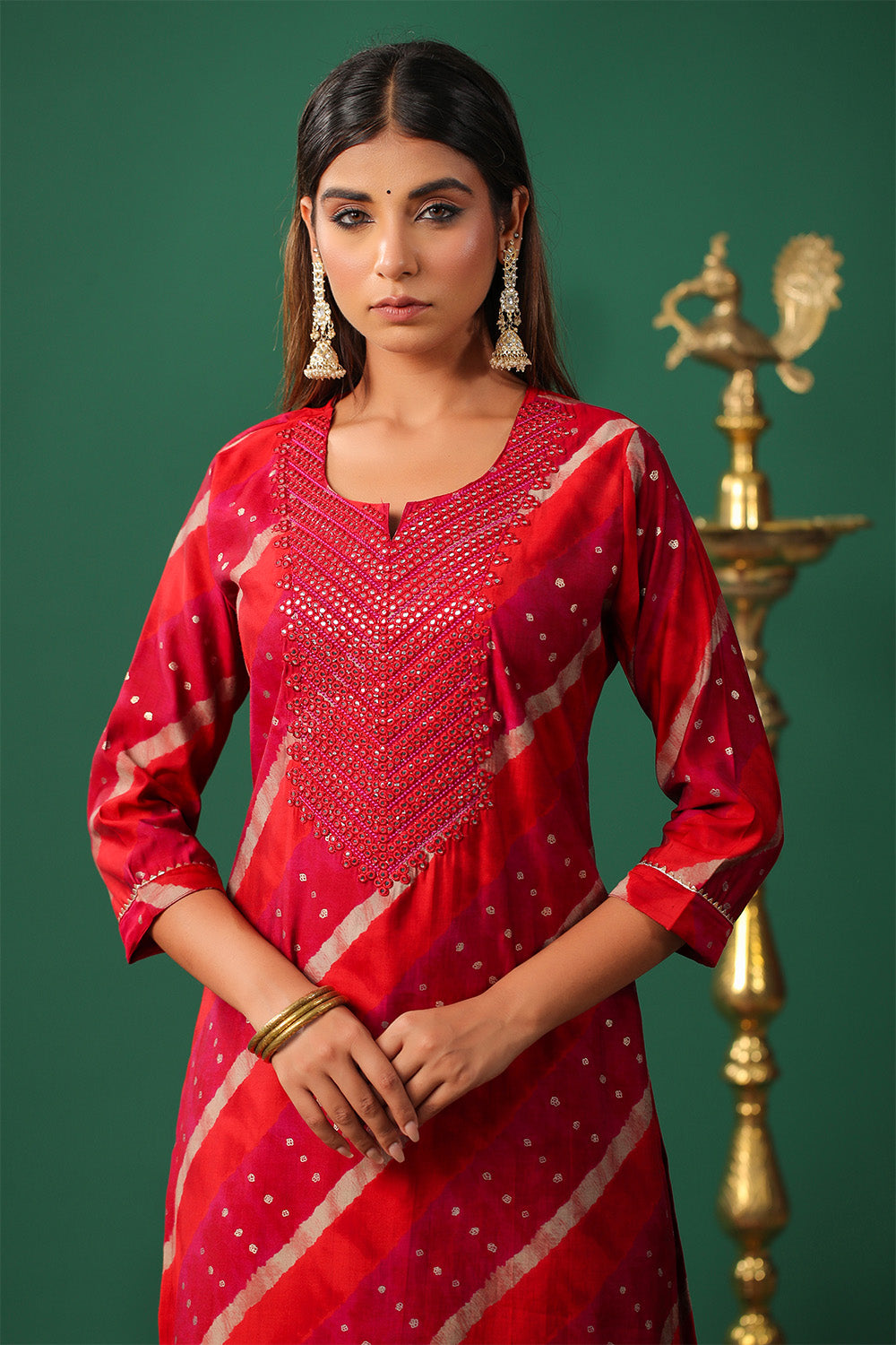 Fuchsia Pink Color Cotton Mirror Work Kurti