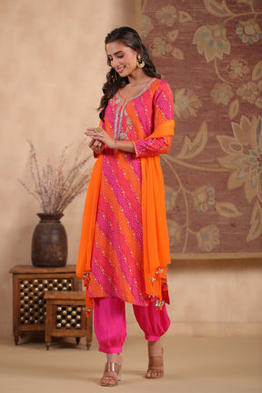 Orange Color Silk Printed Unstitched Suit Material