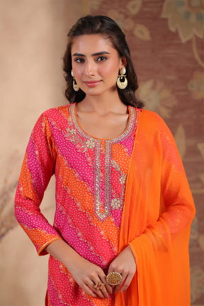 Orange Color Silk Printed Unstitched Suit Material