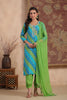 Teal & Green Color Silk Printed Unstitched Suit Material