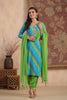 Teal & Green Color Silk Printed Unstitched Suit Material