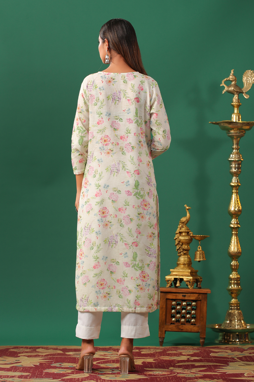 Pista Green Color Cotton Embroidered Kurta Set