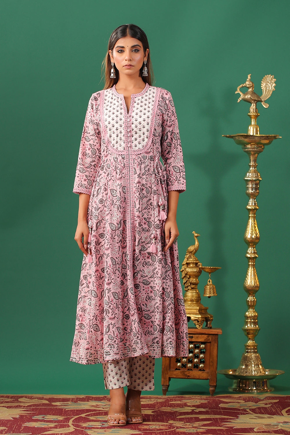 Pink Color Cotton Printed Anarkali Kurta Set