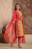 Coral Color Silk Multi-Colored Resham Embroidered Straight Suit