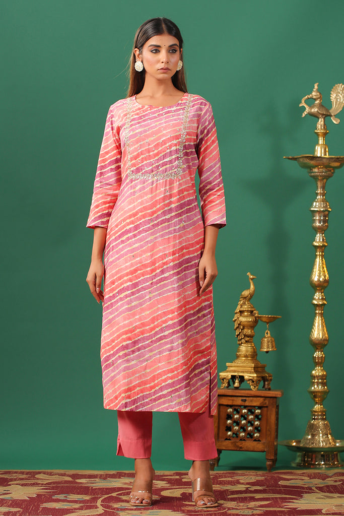 Pink Color Printed Muslin kurta Set