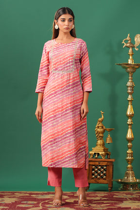 Pink Color Printed Muslin kurta Set