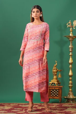 Pink Color Printed Muslin kurta Set