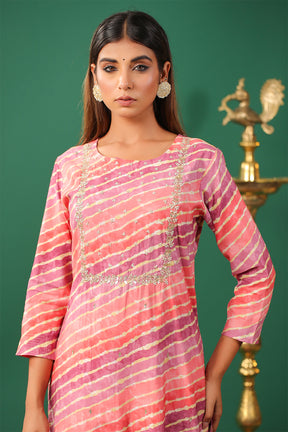 Pink Color Printed Muslin kurta Set