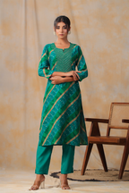 Teal Colour Cotton Mirror Work Kurti