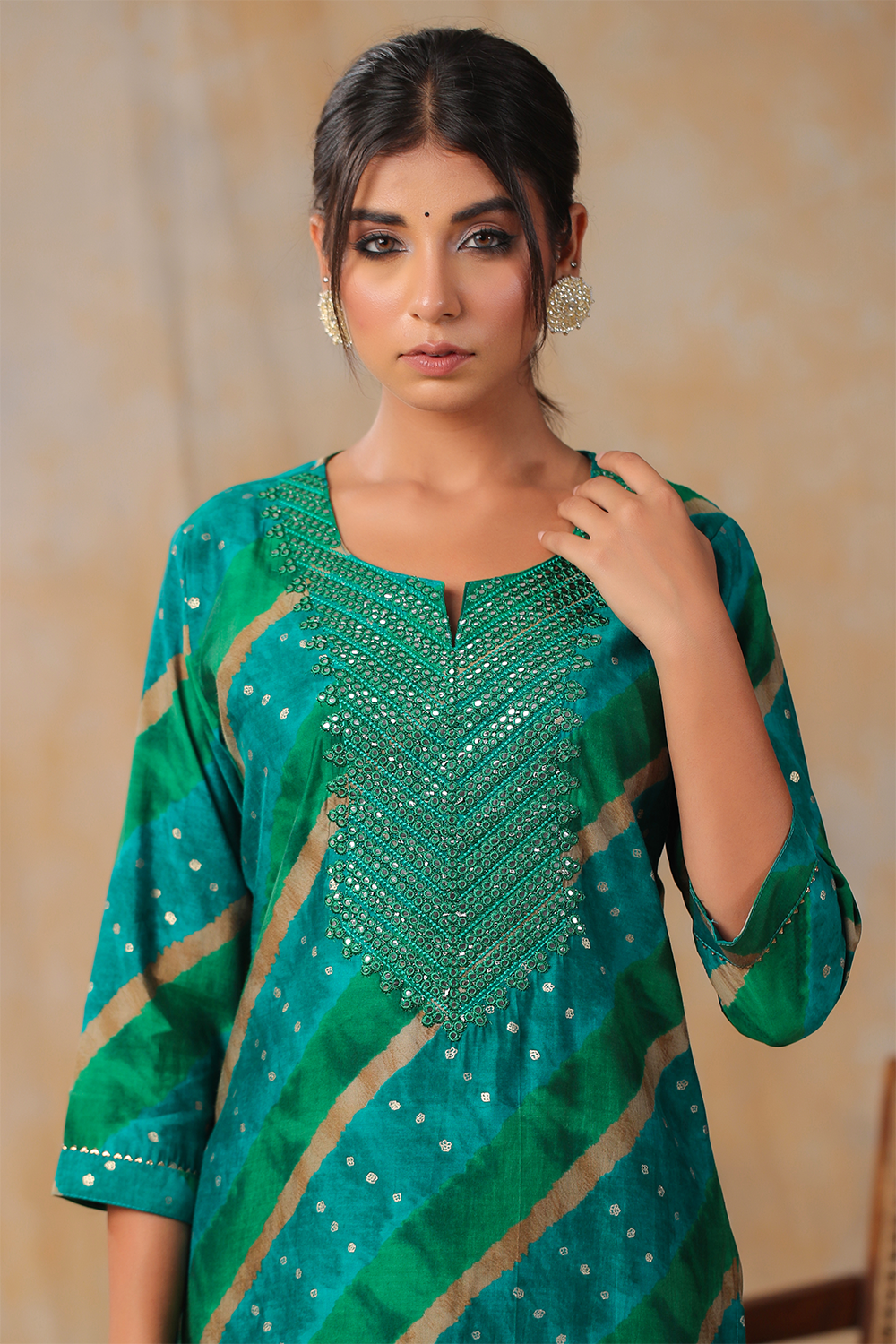 Teal Colour Cotton Mirror Work Kurti