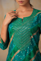 Teal Colour Cotton Mirror Work Kurti