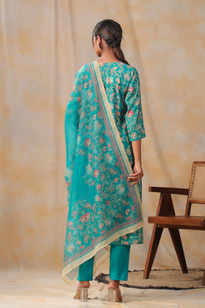 Turquoise Color Muslin Printed Straight Suit