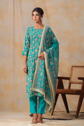 Turquoise Color Muslin Printed Straight Suit