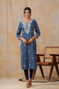 Navy Blue Color Cotton Embroidered Kurti