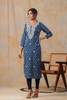 Navy Blue Color Cotton Embroidered Kurti