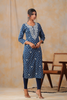 Navy Blue Color Cotton Embroidered Kurti